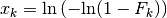 x_k = \text{ln} \left( -\text{ln}(1 - F_k) \right)